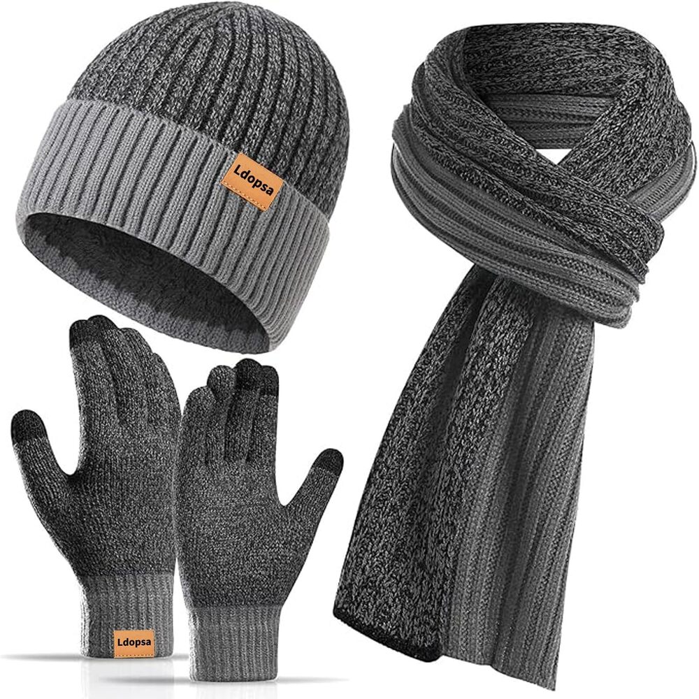4261 Winter Beanie Hats Scarf with Touchscreen Gloves, Warm Long Scaves